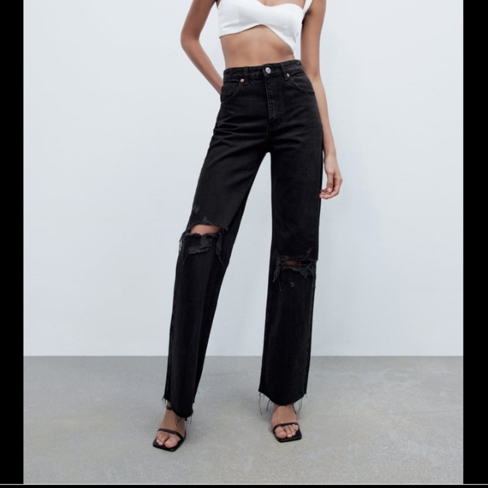 Zara Ripped Wide Leg Jeans